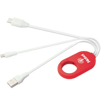Branded Promotional 3-IN-1 LONG ARM USB CHARGER CABLE - NEW TYPE-C CONNECTOR in Red Cable From Concept Incentives.