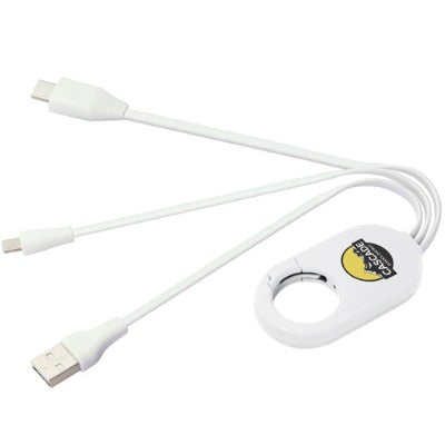 Branded Promotional 3-IN-1 LONG ARM USB CHARGER CABLE - NEW TYPE-C CONNECTOR in White Cable From Concept Incentives.