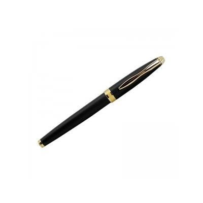 Branded Promotional CONSUL GT METAL ROLLERBALL PEN in Black & Gold Pen From Concept Incentives.