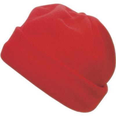 Branded Promotional FLEECE BEANIE HAT in Red Hat From Concept Incentives.