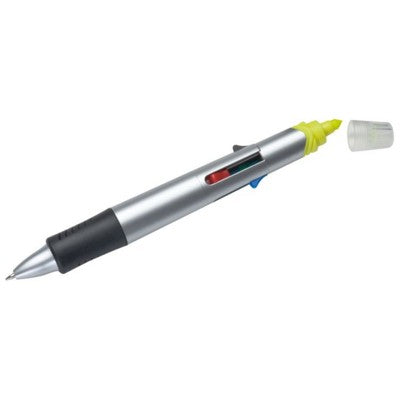 Branded Promotional 4 COLOUR PLASTIC BALL PEN & HIGHLIGHTER Pen From Concept Incentives.