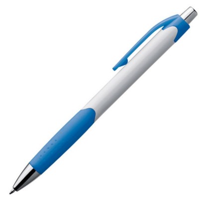 Branded Promotional PLASTIC BALL PEN in White & Blue Pen From Concept Incentives.