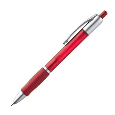 Branded Promotional PLASTIC BALL PEN in Frosted Red Pen From Concept Incentives.