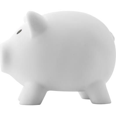 Branded Promotional PLASTIC PIGGY BANK MONEY BOX in White Money Box From Concept Incentives.
