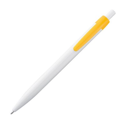 Branded Promotional PLASTIC BALL PEN in White & Yellow Pen From Concept Incentives.