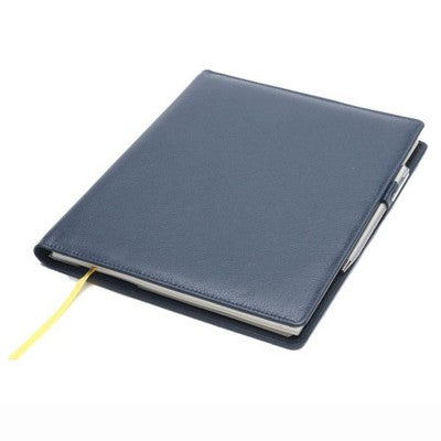 Branded Promotional CHELSEA LEATHER COMB BOUND QUARTO DESK NOTE BOOK WALLET Diary in Navy Blue Wallet From Concept Incentives.