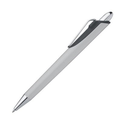 Branded Promotional PLASTIC BALL PEN with Metal Clip in Grey Pen From Concept Incentives.