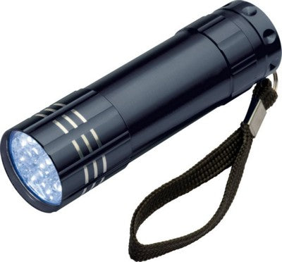 Branded Promotional MONTARGIS 9 LED METAL TORCH in Black Torch From Concept Incentives.