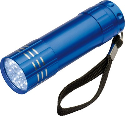 Branded Promotional MONTARGIS 9 LED METAL TORCH in Blue Torch From Concept Incentives.