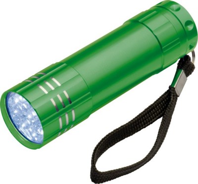 Branded Promotional MONTARGIS 9 LED METAL TORCH in Green Torch From Concept Incentives.