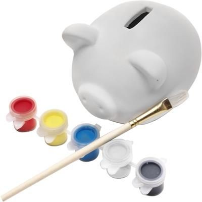 Branded Promotional CERAMIC POTTERY PAINT YOUR OWN PIGGY BANK in White Money Box From Concept Incentives.