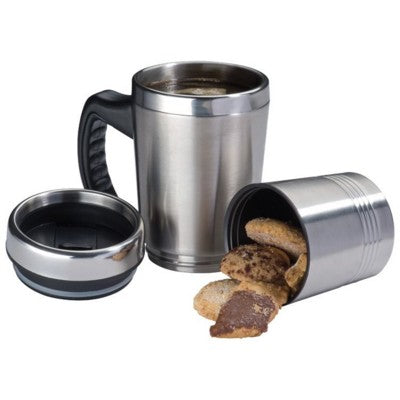 Branded Promotional HADLEY 2-IN-1 METAL THERMAL INSULATED THERMAL INSULATED TRAVEL MUG in Silver Travel Mug From Concept Incentives.