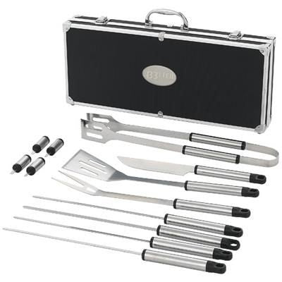 Branded Promotional SUYA 12-PIECE BBQ SET in Black Solid-silver BBQ From Concept Incentives.