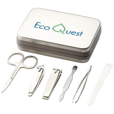 Branded Promotional CLIP-IT 6-PIECE MANICURE SET in Silver Manicure Set From Concept Incentives.