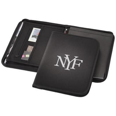 Branded Promotional BERKELY A4 ZIPPERED PORTFOLIO in Black Solid Conference Folder From Concept Incentives.