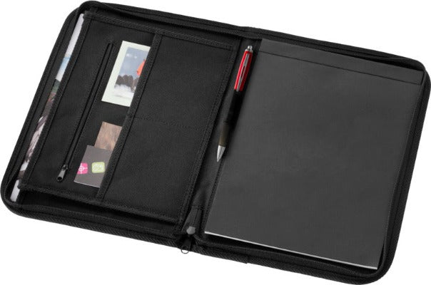 Branded Promotional BERKELY A4 ZIPPERED PORTFOLIO in Black Solid Conference Folder From Concept Incentives.