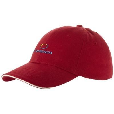 Branded Promotional CHALLENGE 6 PANEL SANDWICH CAP in Red Baseball Cap From Concept Incentives.