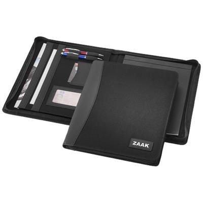 Branded Promotional CARDIFF A4 ZIPPERED PORTFOLIO in Black Solid Conference Folder From Concept Incentives.