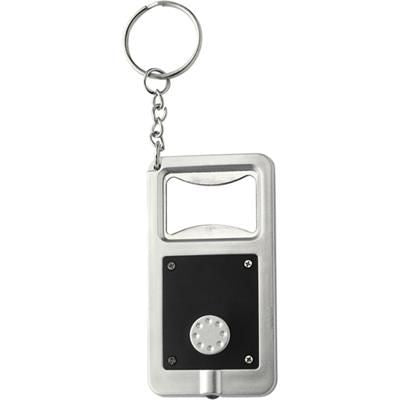 Branded Promotional KALVIN BOTTLE OPENER KEYRING & LIGHT in Black & Silver Bottle Opener From Concept Incentives.