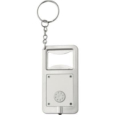 Branded Promotional KALVIN BOTTLE OPENER KEYRING & LIGHT in White & Silver Bottle Opener From Concept Incentives.