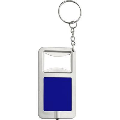 Branded Promotional KALVIN BOTTLE OPENER KEYRING & LIGHT in Blue & Silver Bottle Opener From Concept Incentives.