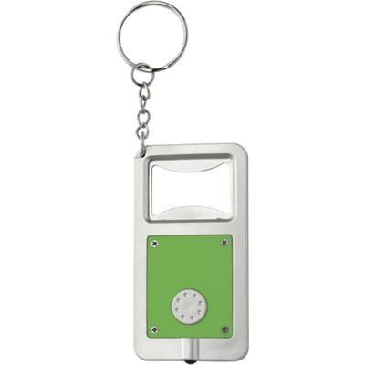 Branded Promotional KALVIN BOTTLE OPENER KEYRING & LIGHT in Light Green & Silver Bottle Opener From Concept Incentives.