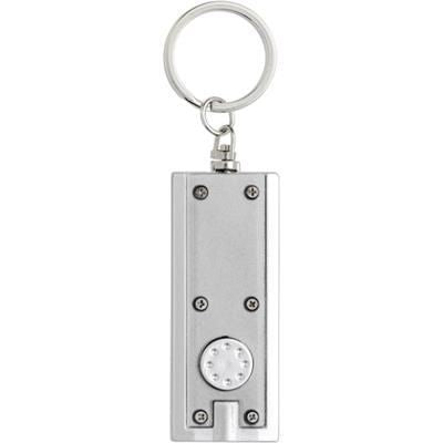 Branded Promotional PLASTIC KEY HOLDER with Light in Silver Keyring From Concept Incentives.