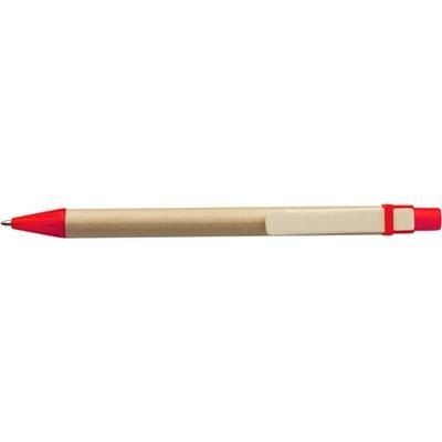 Branded Promotional LEAF ECO FRIENDLY BALL PEN in Natural & Red Pen From Concept Incentives.