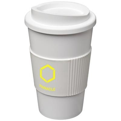 Branded Promotional AMERICANO¬Æ 350 ML THERMAL INSULATED TUMBLER with Grip in White Solid Travel Mug From Concept Incentives.