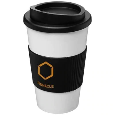 Branded Promotional AMERICANO¬Æ 350 ML THERMAL INSULATED TUMBLER with Grip in White Solid Travel Mug From Concept Incentives.