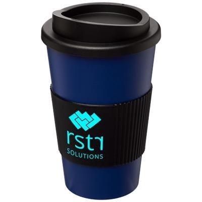 Branded Promotional AMERICANO¬Æ 350 ML THERMAL INSULATED TUMBLER with Grip in Blue-black Solid Travel Mug From Concept Incentives.