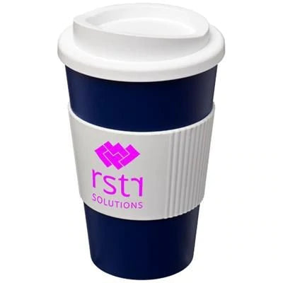 Branded Promotional AMERICANO¬Æ 350 ML THERMAL INSULATED TUMBLER with Grip in Blue-black Solid Travel Mug From Concept Incentives.