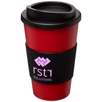 Branded Promotional AMERICANO¬Æ 350 ML THERMAL INSULATED TUMBLER with Grip in Red-black Solid Travel Mug From Concept Incentives.