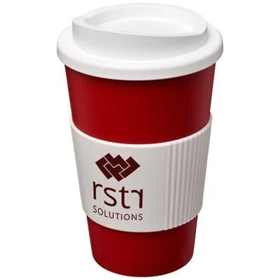 Branded Promotional AMERICANO¬Æ 350 ML THERMAL INSULATED TUMBLER with Grip in Red-black Solid Travel Mug From Concept Incentives.
