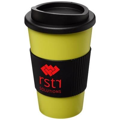 Branded Promotional AMERICANO¬Æ 350 ML THERMAL INSULATED TUMBLER with Grip in Lime-black Solid Travel Mug From Concept Incentives.
