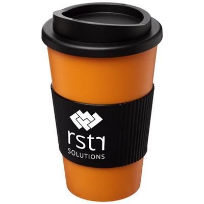Branded Promotional AMERICANO¬Æ 350 ML THERMAL INSULATED TUMBLER with Grip in Orange-black Solid Travel Mug From Concept Incentives.