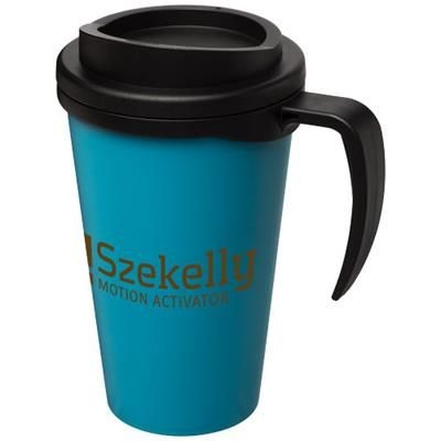 Branded Promotional AMERICANO¬Æ GRANDE 350 ML THERMAL INSULATED MUG in Aqua Blue-black Solid Travel Mug From Concept Incentives.