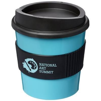 Branded Promotional AMERICANO¬Æ PRIMO 250 ML TUMBLER with Grip in Aqua Blue-black Solid Travel Mug From Concept Incentives.