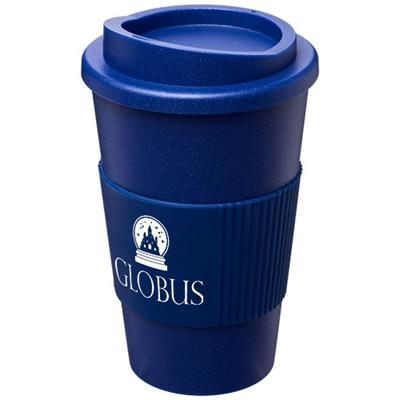 Branded Promotional AMERICANO¬Æ MIDNIGHT GRIP 350 ML THERMAL INSULATED TUMBLER in Black Solid Travel Mug From Concept Incentives.