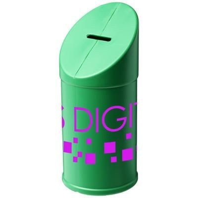 Branded Promotional HEBA PLASTIC CHARITY COLLECTOR CONTAINER in Green Money Box From Concept Incentives.
