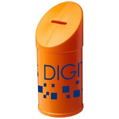 Branded Promotional HEBA PLASTIC CHARITY COLLECTOR CONTAINER in Orange Money Box From Concept Incentives.