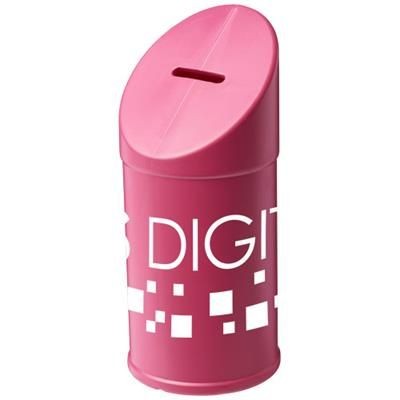 Branded Promotional HEBA PLASTIC CHARITY COLLECTOR CONTAINER in Pink Money Box From Concept Incentives.
