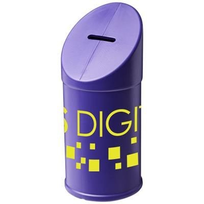 Branded Promotional HEBA PLASTIC CHARITY COLLECTOR CONTAINER in Purple Money Box From Concept Incentives.