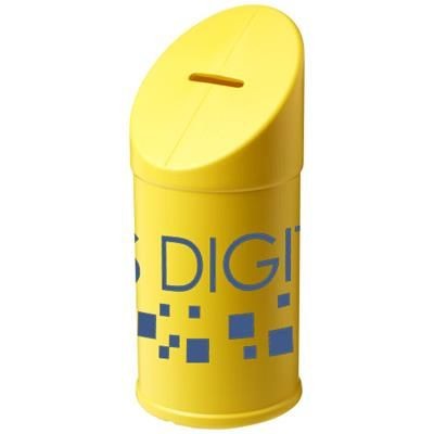 Branded Promotional HEBA PLASTIC CHARITY COLLECTOR CONTAINER in Yellow Money Box From Concept Incentives.
