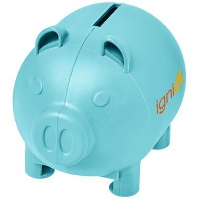 Branded Promotional OINK SMALL PIGGY BANK in Aqua Money Box From Concept Incentives.