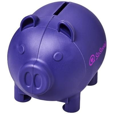 Branded Promotional OINK SMALL PIGGY BANK in Purple Money Box From Concept Incentives.