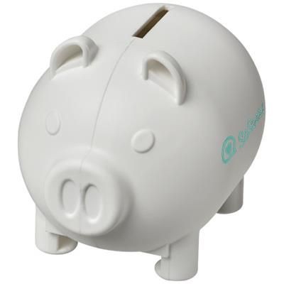Branded Promotional OINK SMALL PIGGY BANK in White Solid Money Box From Concept Incentives.