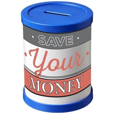 Branded Promotional RAFI ROUND MONEY CONTAINER in Blue Money Box From Concept Incentives.
