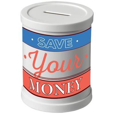 Branded Promotional RAFI ROUND MONEY CONTAINER in White Solid Money Box From Concept Incentives.