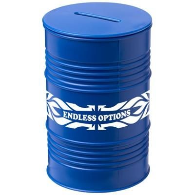 Branded Promotional BANC OIL DRUM MONEY POT in Blue Money Box From Concept Incentives.